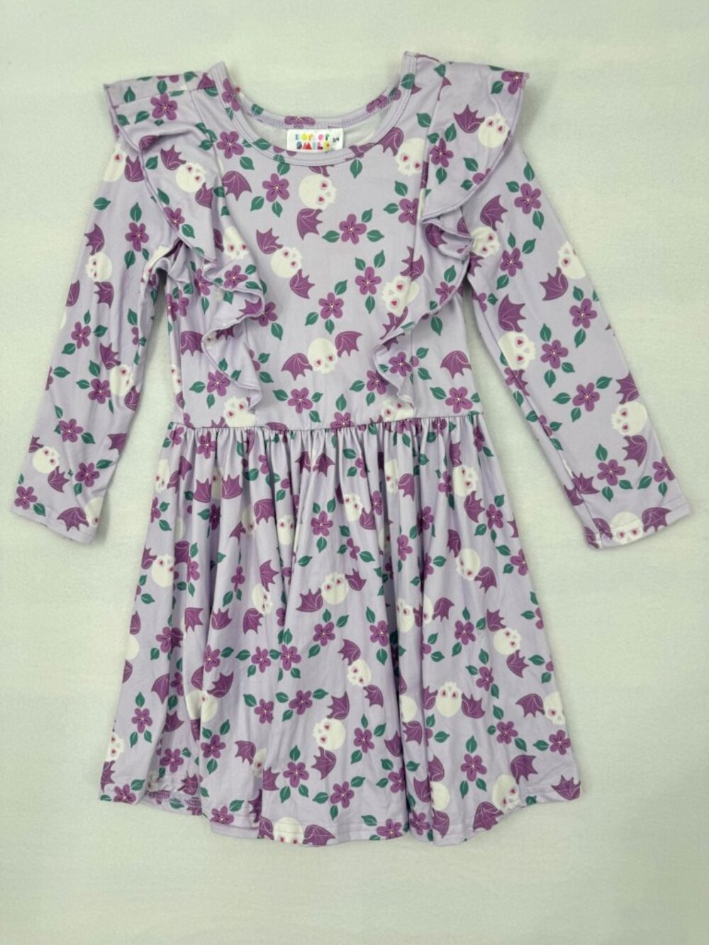 DotDotSmile Girls Dress Size 3/4 Ruffle Long Sleeves Sugar Skull Bats New with T
